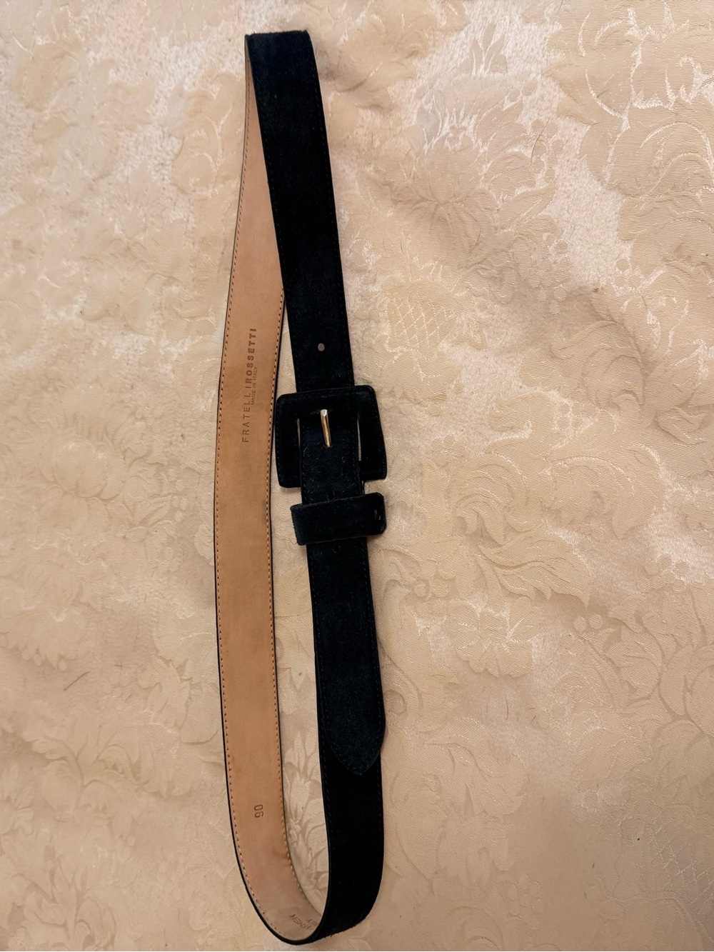 Fratelli Rossetti Black Suede Italian Leather Belt with Stitched Edges